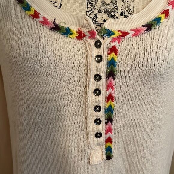 We The Free Off White Multi Color Design Thermal Boho Casual Modern - Picture 4 of 10